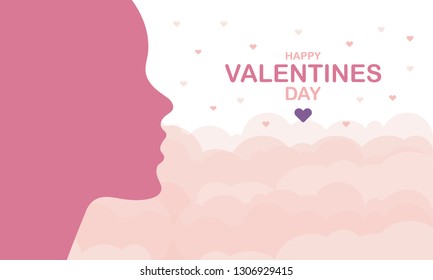 Happy Valentines Day. A holiday of love. Silhouette of a couple of lovers on sky background. The traditional time for romantic dates, as well as shopping on sales. Postcard, poster, invitation, banner