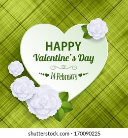 Happy Valentine's day  holiday typographical background with paper heart and flowers. This vector illustration can be used as greeting card or wedding invitation for your design.