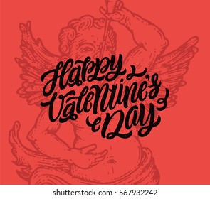 Happy valentines day. Holiday typography elements. Hand lettering and custom typography for your designs: t-shirts, for posters, invitations, cards, etc. Cupid vector illustration.