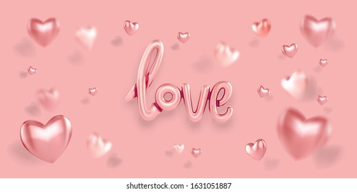 Happy Valentines Day Horizontal banner glossy pink love balloon