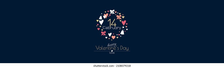 Happy Valentine's Day horizontal banner. Flat vector illustration.