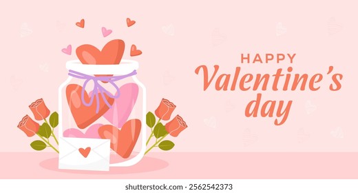 happy valentine's day horizontal banner illustration in flat design