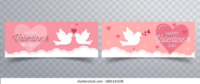 Happy Valentine's Day horizontal banners set with romantic elements. Holiday bright greeting cards, love creative concept, gift voucher, invitation. Vector illustration. 