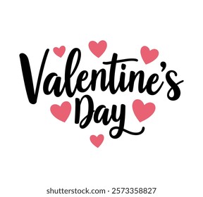 Happy Valentine's Day horizontal typography flower with handwritten calligraphy and bold text. Vector illustration for ads, posters, cards, banners, and prints