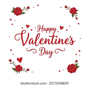 Happy Valentine's Day horizontal typography flower with handwritten calligraphy and bold text. Vector illustration for ads, posters, cards, banners, and prints