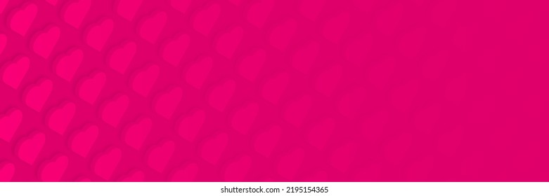 Happy Valentine's Day horizontal vector banner with isometric hearts. Bright promotion template with copy space.