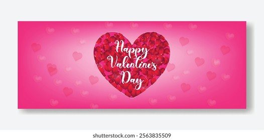 Happy Valentine's Day Horizontal web banner and editable social media cover header, valentine's Day illustration background design