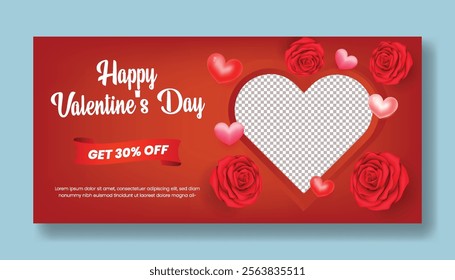 Happy Valentine's Day Horizontal web banner and editable social media cover header, valentine's Day illustration background design