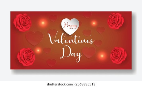 Happy Valentine's Day Horizontal web banner and editable social media cover header, valentine's Day illustration background design