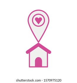 happy valentines day house with pin location and heart vector illustration design