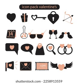 Happy Valentines Day icon heart, chocolate, heart lock, love arrow, ring 