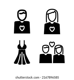 happy valentine's day icon set, romantic, couple, heart, solid color vector illustration, love symbol pack