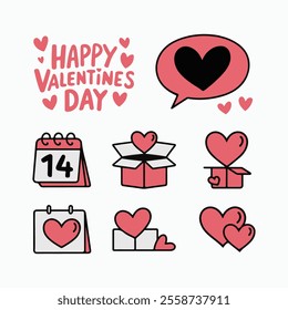 Happy Valentine's Day, icons, Lettering Greeting Card vector illustration.