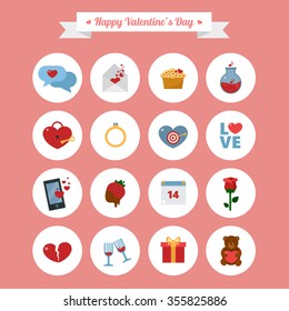 Happy Valentine's Day Icons Set. Vector illustration in flat style