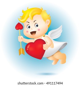  Happy Valentine's Day illustration with baby angel with a heart.