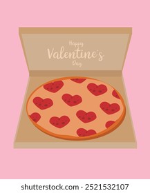 Feliz Dia dos Namorados ilustração com caixa na Pizza e sabor de Pepperoni