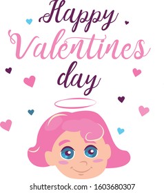 Happy Valentine's Day illustration. Funny little cupid angel .Amur baby angel with heart. Cute funny cupid little god eros greece kids, romantic. Angel cupid love amur. I love you. Vector Eps. 8