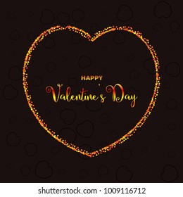 Happy Valentine's day illustration with golden glitter effect on black background