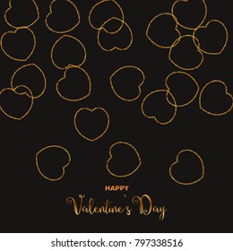 Happy Valentine's day illustration with golden glitter effect on black background