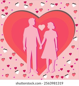 Happy Valentines Day illustration. Romantic on real heart background.cut paper effect.