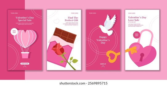 Happy Valentine's Day Illustration for Social Media Stories in Cartoon Style