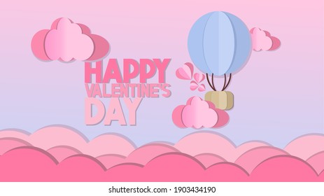 Happy Valentine's Day, Valentine's Day illustration with soft clouds decorated with hot air balloons. Great to give as a gift, with a cute, calm design. suitable for your partner's illustration image.