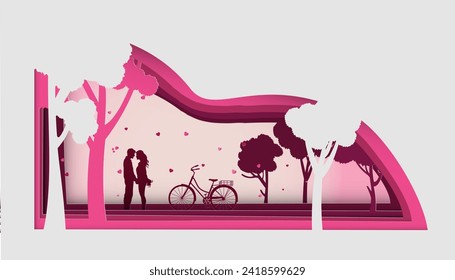 Happy Valentine's Day illustration sweet couple surrounded by love, romance, and celebration elements in a fun and vibrant design.Vector illustration
