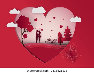 Happy Valentine's Day illustration sweet couple surrounded by love, romance, and celebration elements in a fun and vibrant design.Vector illustration