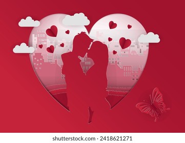 Happy Valentine's Day illustration sweet couple surrounded by love, romance, and celebration elements in a fun and vibrant design.Vector illustration