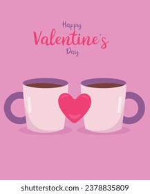  Happy Valentine's Day Illustration with Two Cups of Coffee