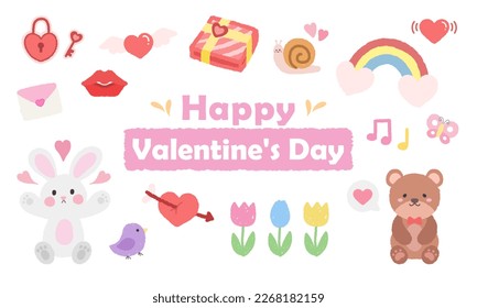 Happy Valentine's Day illustration, a variety of cute love elements, celebrate the holiday coming