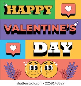 Happy valentines day illustration, vector design. Social media post style.