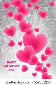 Happy Valentine's Day.The image is a flying colorful hearts on a gray background. Grunge. Modern style