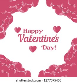 happy Valentine's day, inscription with clouds on white background. template for ads, sales, coupons, cards, invitations, greetings, weddings, banner. vector illustration EPS 10