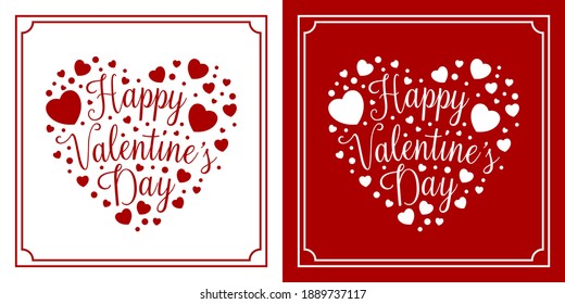 Happy Valentine's Day inscription, vector lettering. Decorative abstract background with pink hand drawn heart. Hand written greeting card template for Valentine's day. Isolated typography print.
