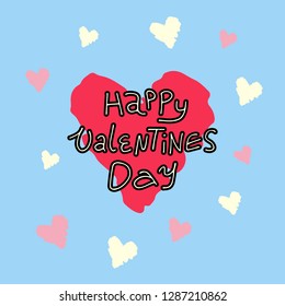 Happy Valentines day inspirational and romantic card with lettering. Hand drawn elements for valentines day banner, greeting cards,postcard design, save the date banners. Vector isolated on background