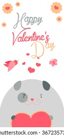 Happy Valentines Day invitation with cute Dog vector. Funny hand drawn dog illustration.