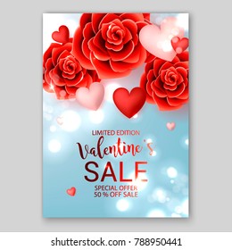 Happy Valentine's Day Invitation Red Roses, Gift box, Heart. Wedding invitation card Sale Banner