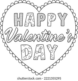 Happy Valentines Day Isolated Coloring Page