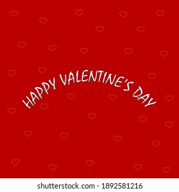 Happy Valentine's day isolated in red background.  Rounded typography with love symbol patterns in background.  Poster,  banner,  background and social media design concept.             