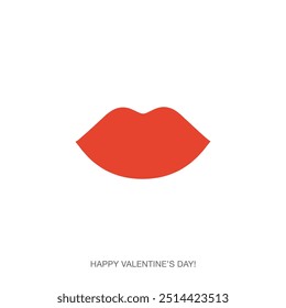 Happy Valentine's Day einzelne Vektorpostkarte. Herz und Lippen mit einer Textvorlage.Auge.Am besten für Websites, Banner oder Print. Bunte rote monochrome flache trendige Design-Illustration für 14 Februar.