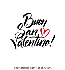 Happy Valentines Day. Italian Black and Red Lettering Greeting Card White Background. Hand Drawn Calligraphy. Lovely Poster.