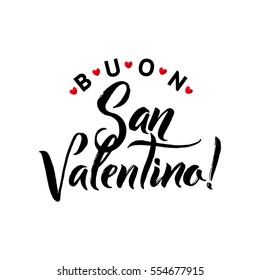 Happy Valentines Day. Italian Black and Red Lettering Greeting Card White Background. Hand Drawn Calligraphy. Lovely Poster.