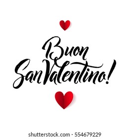 Happy Valentines Day. Italian Black and Red Lettering Greeting Card White Background. Hand Drawn Calligraphy. Lovely Poster.