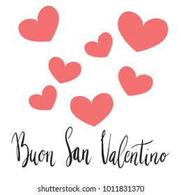 Happy Valentine's Day in Italian hand written brush lettering with paper cut style heart design.