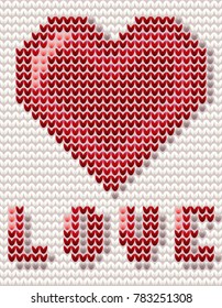 Happy Valentines day knitted card, vector illustration