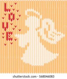 Happy Valentines day knitting, love angel , vector illustration
