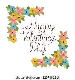 happy valentines day label with flower crown icons