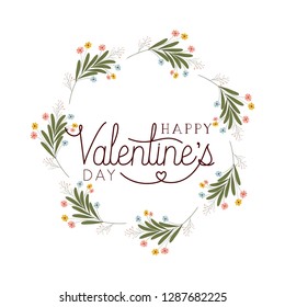 happy valentines day label with flower crown icons