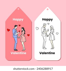 Happy Valentine's Day label with hand drawn illustration in flat design style
